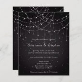 Budget Zwart String Lights QR Code Bruiloft Uitnod (Voorkant / Achterkant)