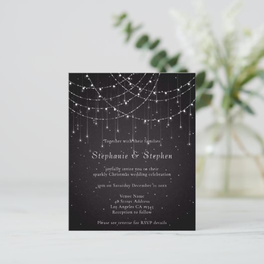 Budget Zwart String Lights QR Code Bruiloft Uitnod (Staand voorkant)