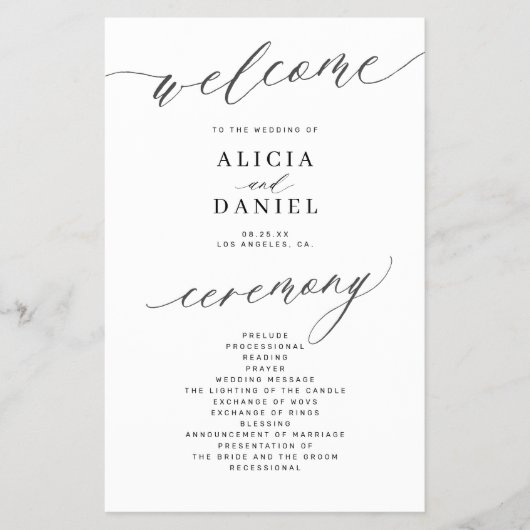 Budget zwart-wit foto bruiloft programma flyer (Voorkant)