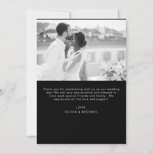 Budget Zwart Wit Minimalistische bruiloft Bedankt Kaart (Achterkant)
