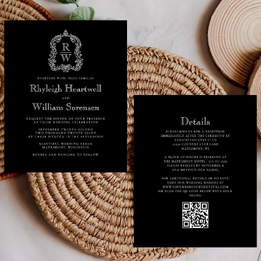 Budget Zwart Witte Monogram Wapenschild QR Code Tr