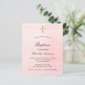 Budgetbaptisme blush roze gouden meisjesuitnodigin (Staand voorkant)