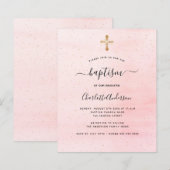 Budgetbaptisme blush roze gouden meisjesuitnodigin (Voorkant / Achterkant)