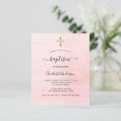 Budgetbaptisme blush roze gouden meisjesuitnodigin (Staand voorkant)