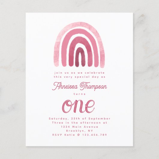 Budgetminimalist Boho Pink Rainbow First Birthday (Voorkant)