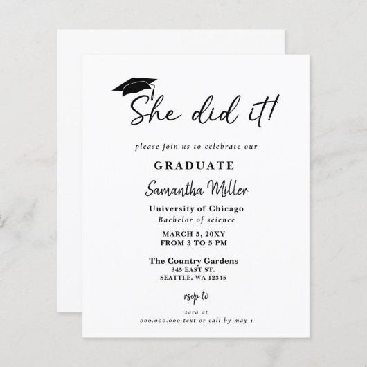 Budgetminimalist ze deed het Afstuderen (Voorkant / Achterkant)