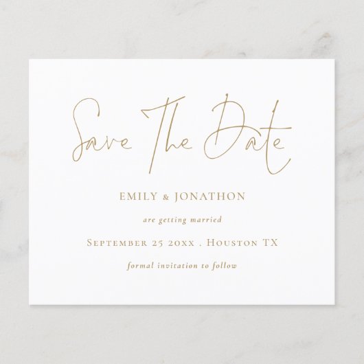 Budgetminimalistisch Gold Script sparen de datum (Voorkant)