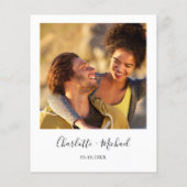 Budgetminimalistisch script foto-bruiloft uitnodig (Achterkant)