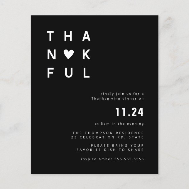 Budgetminimalistisch zwart-wit Thanksgiving diner (Voorkant)