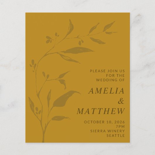 Budgetminimalistische botanische bruiloft uitgenod (Voorkant)