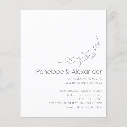 Budgetminimalistische botanische trekbruiloft uitg (Voorkant)