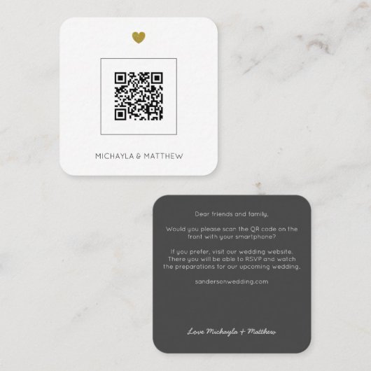 Budgetminimalistische QR-code Grijze bruiloft uitn Vierkante Visitekaartje (Voorkant / Achterkant)