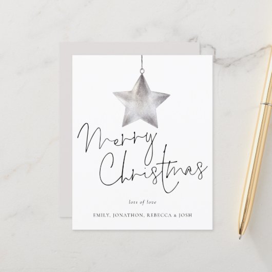Budgetminimalistische Silver Star Merry-kerstKaart (Voorkant / Achterkant in situ)
