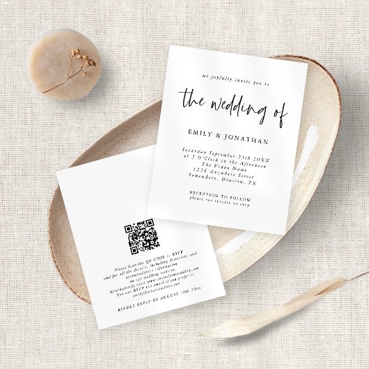 Budgetminimalistische zwarte witte QR-code bruilof