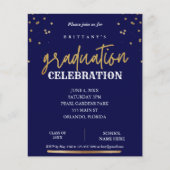 Budgetscript Elegant Navy Gold Afstuderen Uitnodig (Voorkant)