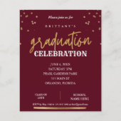 Budgetscript Elegant Red Gold Afstuderen Uitnodige (Voorkant)