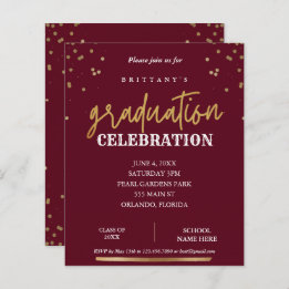 Budgetscript Elegant Red Gold Afstuderen Uitnodige