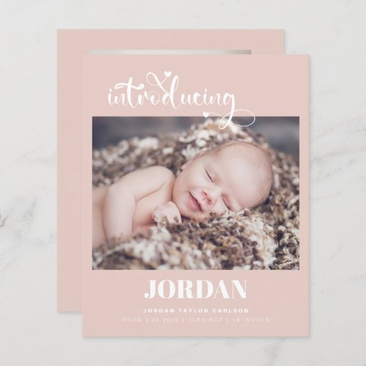 Budgetscript Moderne foto roze aankondiging (Voorkant / Achterkant)