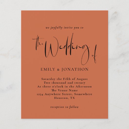 Budgetscript - uitnodiging voor bruiloft terracott (Voorkant)