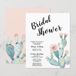 budgettaire blush cactus Bridal Shower-uitnodiging