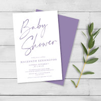 budgettaire Paarse lavender Script Baby shower FLY