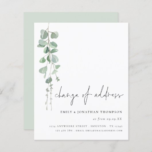 Budgetwijziging Elegant Eucalyptus Script-adres (Voorkant / Achterkant)