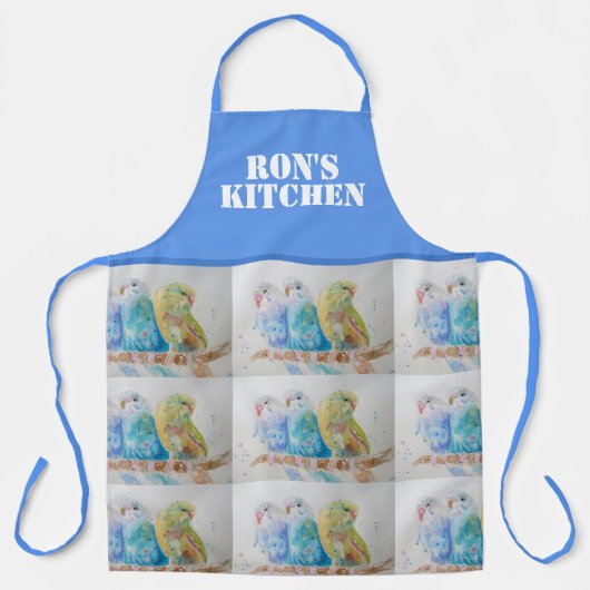 Budgie Bird Schattigee Waterverf Art Blue Mans Keu Schort (Voorkant)