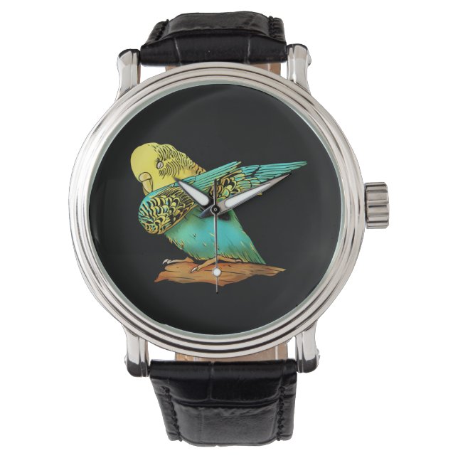 Budgie Budgerigar Dabbing Horloge (Voorkant)