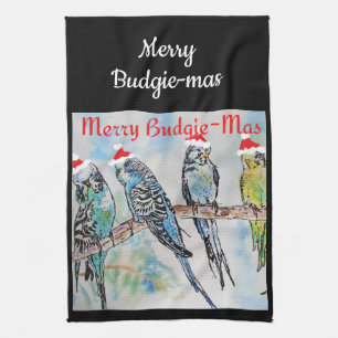 Budgie Budgerigar Kerst Merry Budgie-mas Theedoek