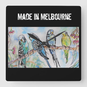 Budgie Budgerigar Vogel Gemaakt In Melbourne Vogel Vierkante Klok