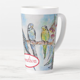 Budgie Budgies Bird Waterverf Schilderij Bird Latte Mok
