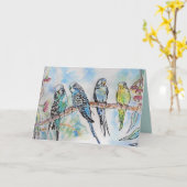 Budgie Budgies Carte Oiseau de peinture aquarelle (Fleur jaune)