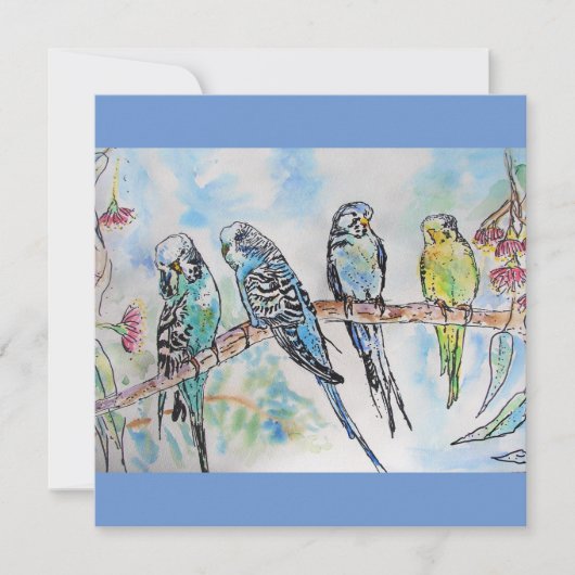Budgie Budgies Carte Oiseau de peinture aquarelle (Devant)