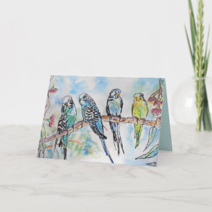 Budgie Budgies Waterverf Painting Bird Card Kaart