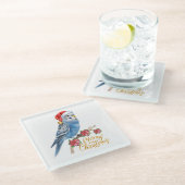 Budgie Christmas Glazen Onderzetter (Schuin)