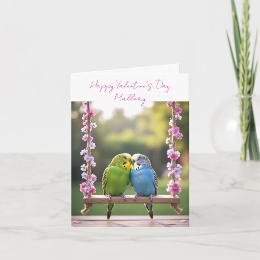 Budgie Couple Custom Valentines or Anniversary Kaart (Voorkant)