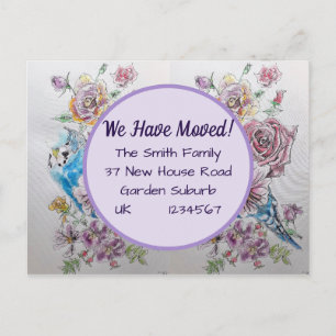 Budgie Flowers Nouvelle Adresse Carte Postale, Nou