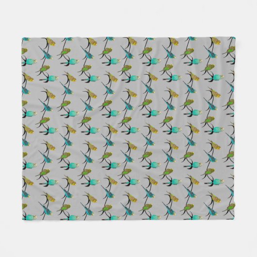 Budgie Frenzy Fleece Blanket (grijs) (Voorkant (Horizontaal))