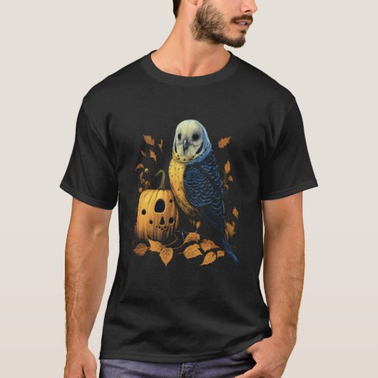 Budgie Halloween Pumpkin Budgerigar Parakeet Bird  T-shirt (Voorkant)