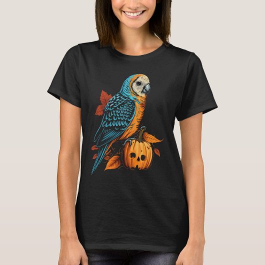 Budgie Halloween Pumpkin Budgerigar Parakeet Bird T-shirt (Voorkant)