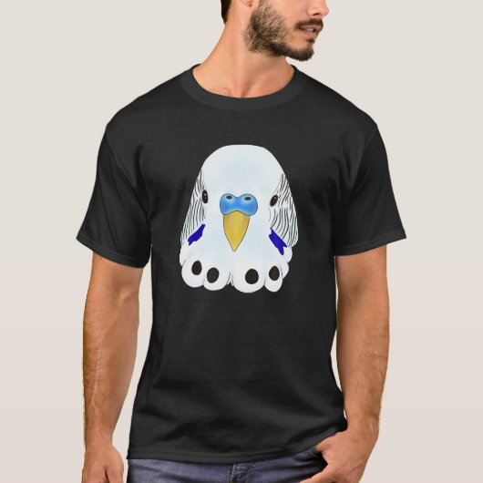 Budgie Head - White en Blue Paraket Head op Blue T-shirt (Voorkant)