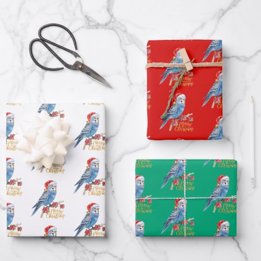 Budgie Kerst Inpakpapier Vel (Voorkant)
