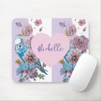 Budgie Lavender Paarse bloemige Vrouw' Muismat Pad