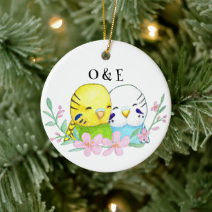 Budgie Lovebird koppel eerste kerst samen Keramisch Ornament