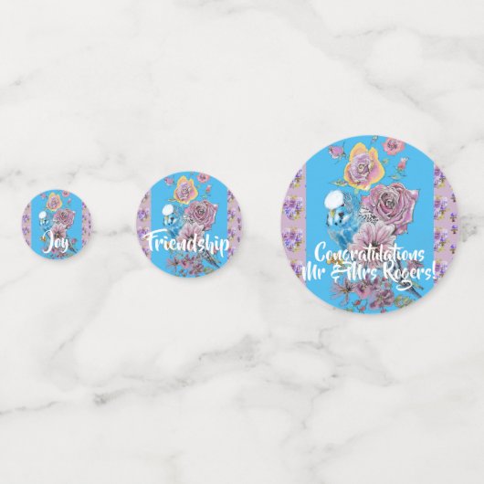 Budgie Mariage lilas fleuri Table Confetti (Derrière)