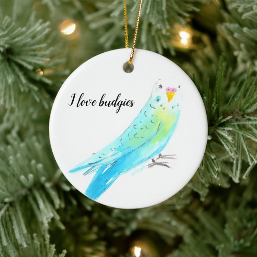Budgie Parakeet Blue Watercolor Keramisch Ornament (Boom)