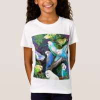 Budgie Parakeets en Ferns Girls Baby Doll Shirt