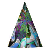 Budgie Parakeets in het Pet van de partij Ferns Feesthoedjes (Achterkant)