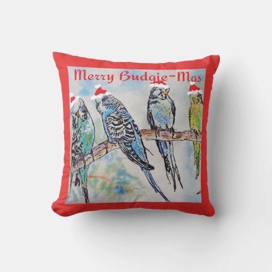 Budgie Parkiet Budgerigar Man Grappig Kerstmis Kussen (Voorkant)