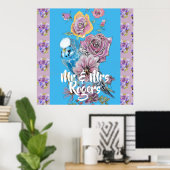 Budgie Watercolor floral lilac Newlywed Poster (Bureau à domicile)